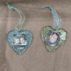 Green And Blue Glass Heart Picture Frames